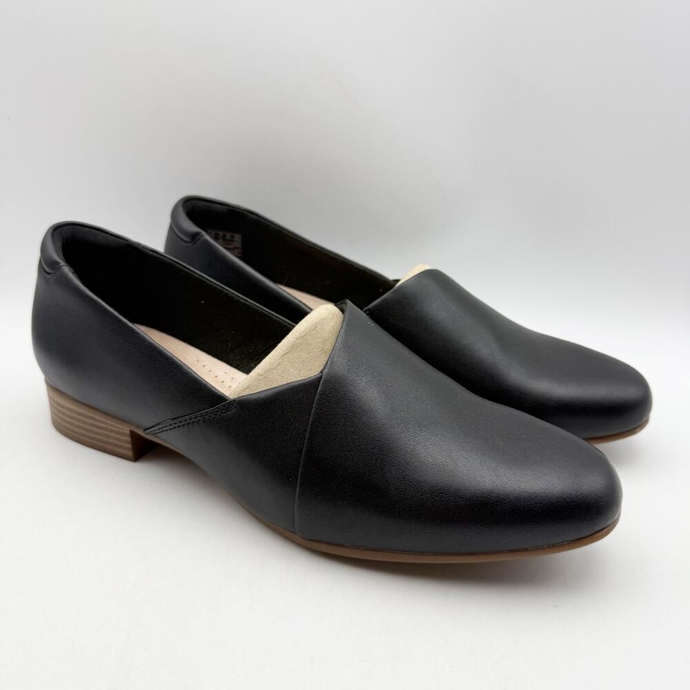 Clarks Womens Juliet Palm Loafers Size 11 Wide EU 42.5 Black Leather EUC